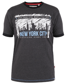 D555 Downland New York Stateside Printed Ringer T-Shirt Charcoal